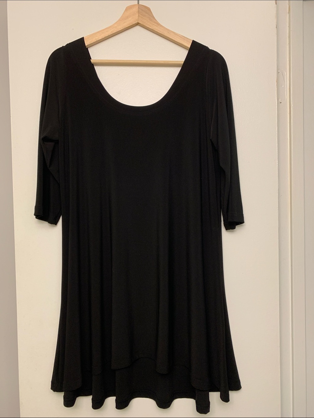 SYMPLI tunic size 10 high- low 3/4 sleeve forgiving comfortable easy to layer